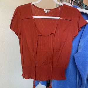 Textured tie-front blouse